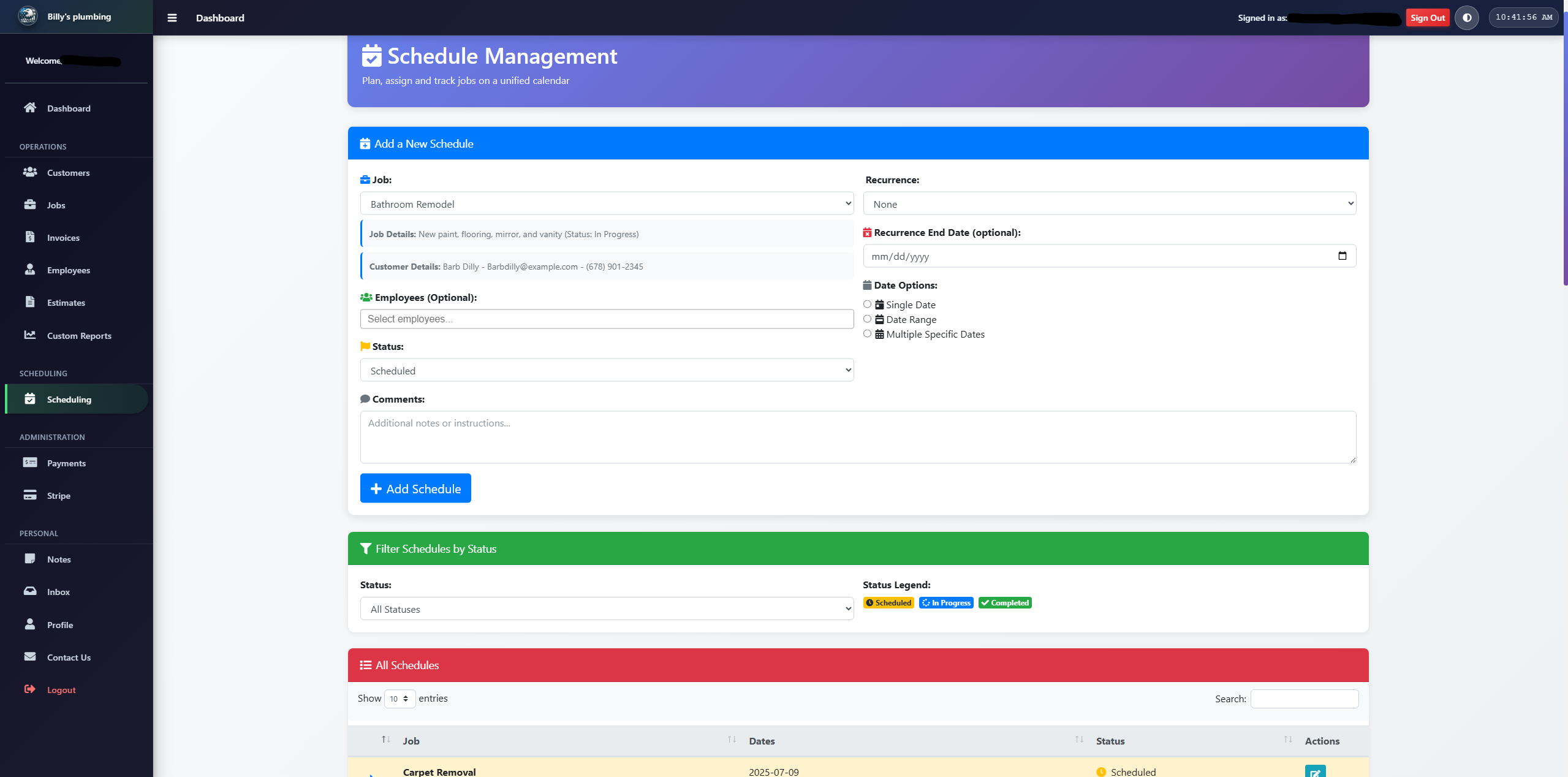 Scheduling Calendar